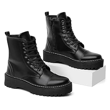 Bota Coturno Feminina Cadarço Zíper Conforto Casual Cor:Preto;Tamanho:35