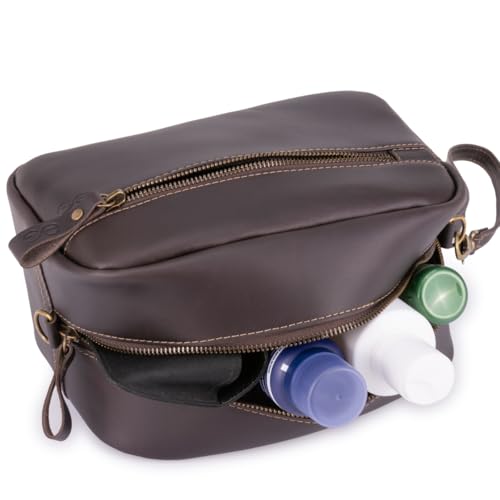 Necessaire Bolsa De Mão Couro Legitimo Porta Objetos C/alça (Marrom Escuro)