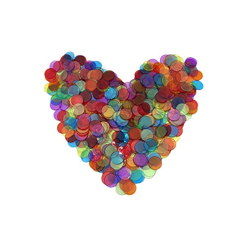 image for JUNWRROW 500 Pieces 3/4 inch Transparent 6 Color Bingo Counting Chips 