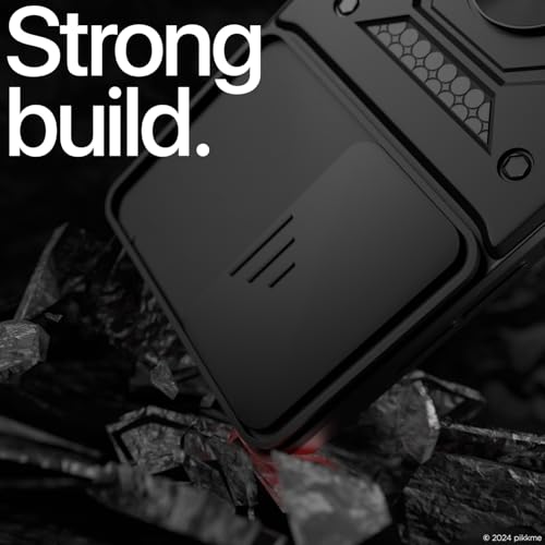 Image of Outlouders Back Cover for Vivo Y300 5G / Vivo V40 Lite 5G | D10 Tough Armor 360 Protection Case with Sliding Camera Shield & Ring Holder Stand Bumper Case (Black)