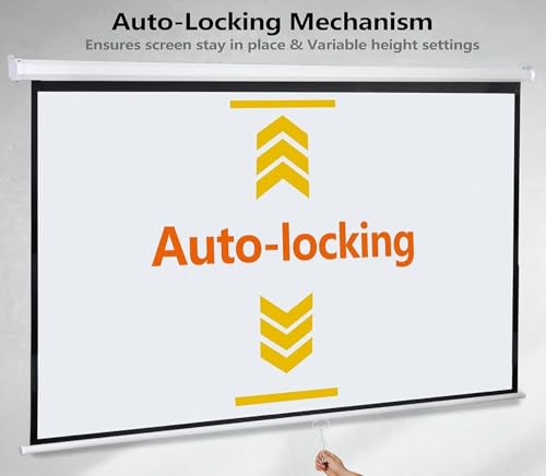 Image of BIG VUE Manual Pull Down Projector Screen, High Gain White Fabric Insta Lock - Auto Lock Projection Screen for Classroom, Home Theatre or Office (110 Inch, 16:9 Aspect Ratio)