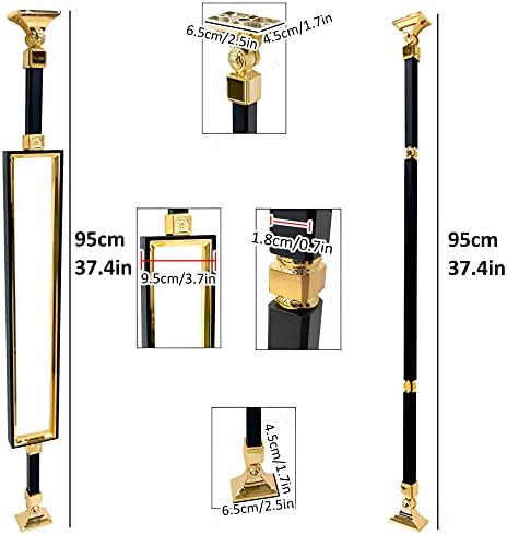 Modern Black Gold Metal Balusters for Stairway, 5 Pack Square Railing Kit with Flat Brackets & Face Mount, Stylish Deck Guardrail, Durable Upright Design