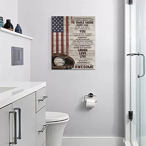Dollffey Inspirational Baseball Wall Art Sport Theme Pictures Wall Decor American Flag Canvas Prints Framed Modern Motivational Quotes Painting Artwork For Bedroom Office Living Room Bathroom Dining Room thumb #5