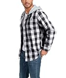 Mens Plaid Button-up Hoodies Loose Fit Long Sleeve Cotton Casual Tops Lightweight Hooded Flannel Shirt with Pockets White Black