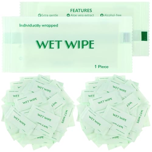 Timgle 300 Pack Individually Wrapped Wet Wipes Bulk Travel Size, Green
