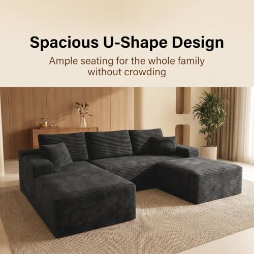 Image of Modular Cloud Sectional Sofa, Oversized Corduroy Boneless Couch | Luxury Comfort, Deep Seat, Couches for Living Room and Apartment, No Assembly Required