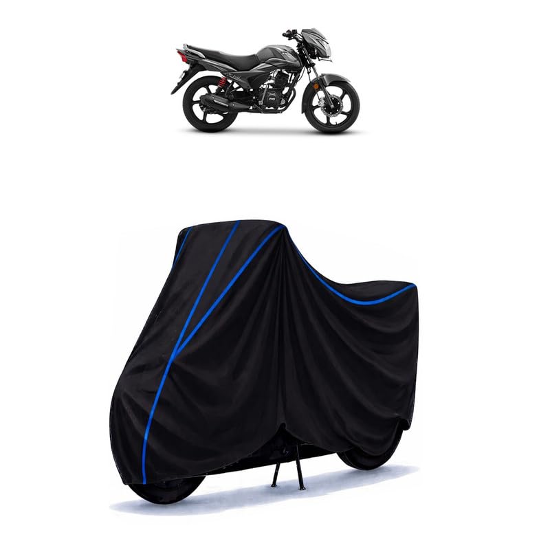 Image of TVS Victor 125 Bike Cover Water Resistant Universal Motorcycle Rain | Heavy Duty UV Protection, Dust, Scratch Indoor Outdoor All Weather with Black Blue Piping Elastic