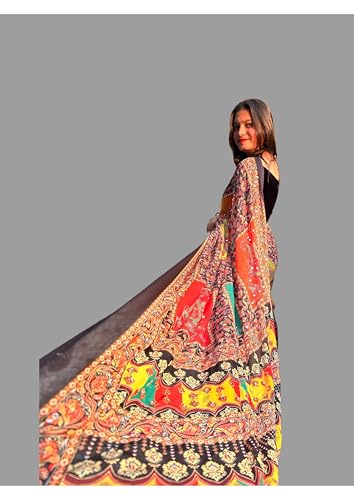 Image of Women's Banarasi Silk Georgette Saree Featuring Silver Sequin And Mirror Work