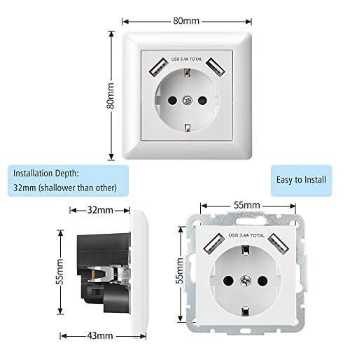 USB-Steckdose Sasudose mit Unterputzanschluss und zwei USB-Ports