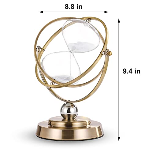 Brass Hourglass 60 Minute Sand Clock Timer:720° Rotating Antique White Sand Watch 60 Min,Antiguo Reloj De Arena 1 Hora,Large Metal One Hour Glass Sandglass for Office Desk Home Wedding Gift Decorative - Thumbnail 6