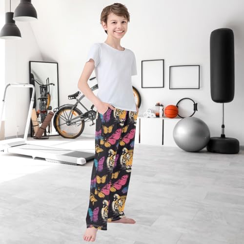 Boy's Pants Tiger Colorful Butterfly Jogger Pants Elastic Waist Long Bottoms Trousers with Pockets 6-14 Years 6