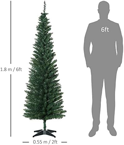 HOMCOM 6FT Artificial Pine Pencil Slim Tall Christmas Tree with Branch Tips Xmas Holiday Décor with Stand Green