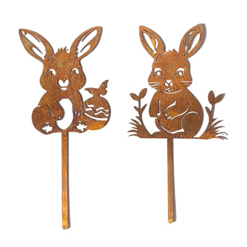 Petit pot de fleurs en forme de lapin – Piquet de jardin en métal | Insert de pot de fleurs décoratif en fer forgé, convient pour Aster Bunny Planter Stakes Arrangement floral et Planti