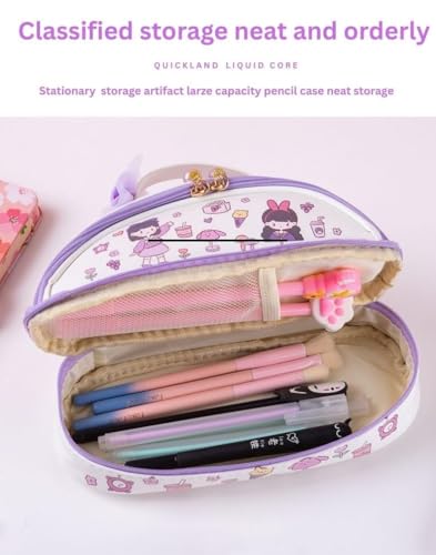 Image of Kawaii Large Capacity Pencil Case with Pearl Zipper Washable Durable PU Leather Pen Bag, Cute School Stationery Organizer for Girls, Kids, Teens, Students (Summer Girl Blue Pouch)