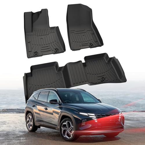 Runine Carbon Fiber Floor Mats for Hyundai Tucson 2016-2021, Kia Sportage 2017-2022, All Weather Protection TPE Truck Liners Custom Car Liners Accessories, Front & 2nd Row Floor Liners Set