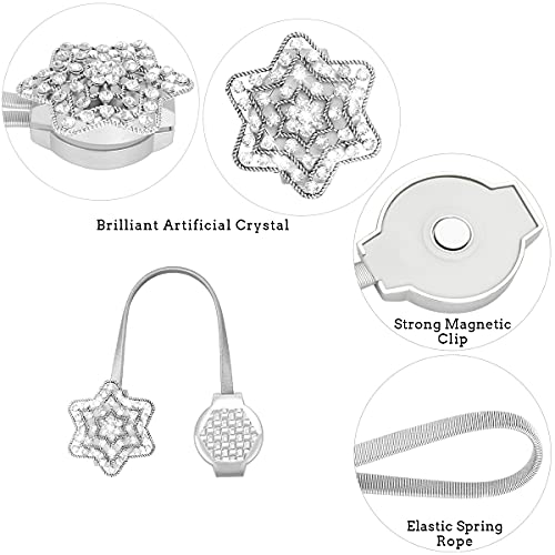 Faciacc 4-Pack Magnetic Curtain Tiebacks, Curtain Holder Decorative Drapery Curtain Buckle With Strong Spring Rope Magnetic Crystal Tiebacks For Home Window Kitchen Treatment (Star-Silver) #TOP2