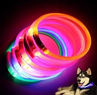 No Name Ltd Flashy Dog Collar Cut to Size USB Rechargeable Waterproof Bright Night Light up Pet Safety (Neon Red)