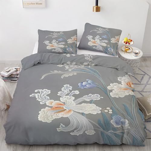 Housse de couette microfibre douce 160x200 à fermeture éclair parure fleurs rurale