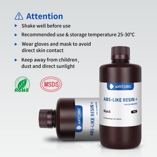 ANYCUBIC Upgraded ABS-Like 3D Printer Resin, Hardness and Toughness 405nm UV-Curing 8K Resin, High Precision and Easy to Post-Process Standard Photopolymer Resin for LCD DLP 3D Printing(Black,1kg)