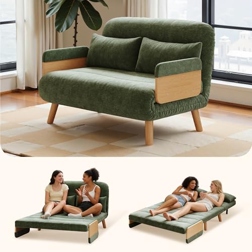 Vakdle 3 in 1 Folding Sofa Bed,5 Adjustable Backrest,Convertible Recliner Sleeper Sofa, for Apartment, Living Room,Office【Modern Green,43.31"】