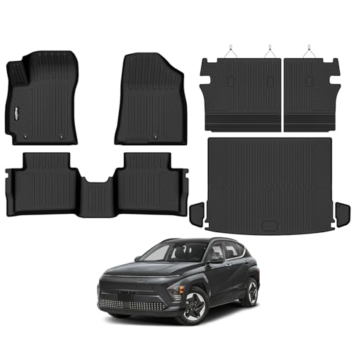Bingoliner Floor Mats for Hyundai Kona Floor Mats 2024-2025 2026(No for EV) Trunk Mat and Backrest Mat All Weather TPE Protector for Hyundai Kona Accessories