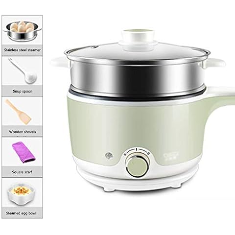 Electric Wok Dormitory Artifact Student Noodle Pot 1 Person 2 Household Small Power Electric Skillet Mini Electric Kettle Cooker Split Design on Steaming 1.5L Large Capacity Green Pink Cover