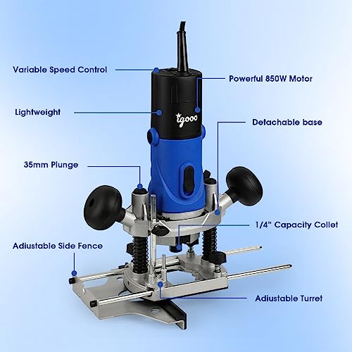 Igooo ER850 1.25Hp Ac Electric Plunge Woodworking Router Kit thumb #5