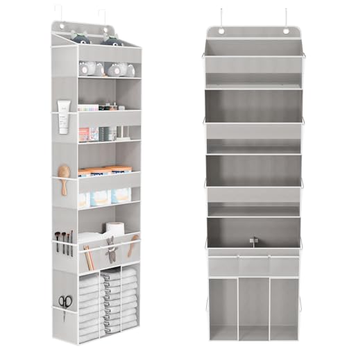 Image of DCCDU Over The Door Organizer, 5 Tiers Hanging Nursery Storage Closet Organizer with Movable Shelf, Large Capacity Caddy, 10 Side Pockets, Back of Door for Bedroom Bathroom Dorm Decor, Grey