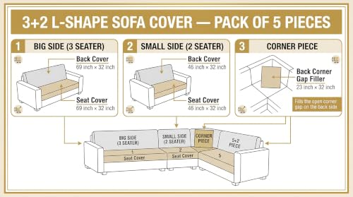 Image of KINGLY L-Shape Sofa Cover 5 Seater 3+2 Velvet Full Cover - Mustard Yellow | Fully covered quilted velvet slipcover, washable anti-slip furniture protector, L-type corner sofa cover for living room