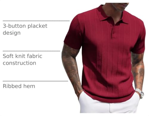 Image of COOFANDY Mens Knit Polo Shirts Short Sleeve Ribbed Textured Polo Shirt Lightweight Casual Golf Shirts Collared T Shirt
