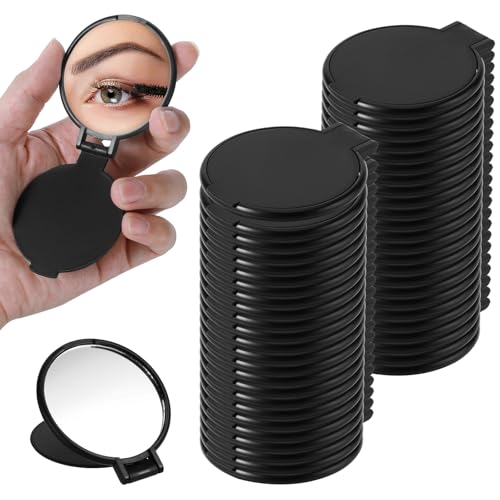 Meyeyaia 50Pcs Mini Foldable Compact Mirror Bulk Portable Mini Round Makeup Mirror Bulk for Women Men Travel Daily Use Purse Vanity Mirrors (Black)