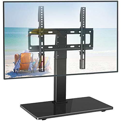 PERLESMITH Universal Swivel TV Stand - Table Top TV Stand for 26-55 inch LCD LED TVs - Height Adjustable TV Mount Stand with Tempered Glass Base, VESA 400x400mm, Holds up to 88lbs PSTVS12