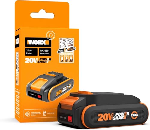 WORX WA3639 Batteria agli ioni di litio PowerShare 20V 2.0Ah con indicatore di carica e protezione...