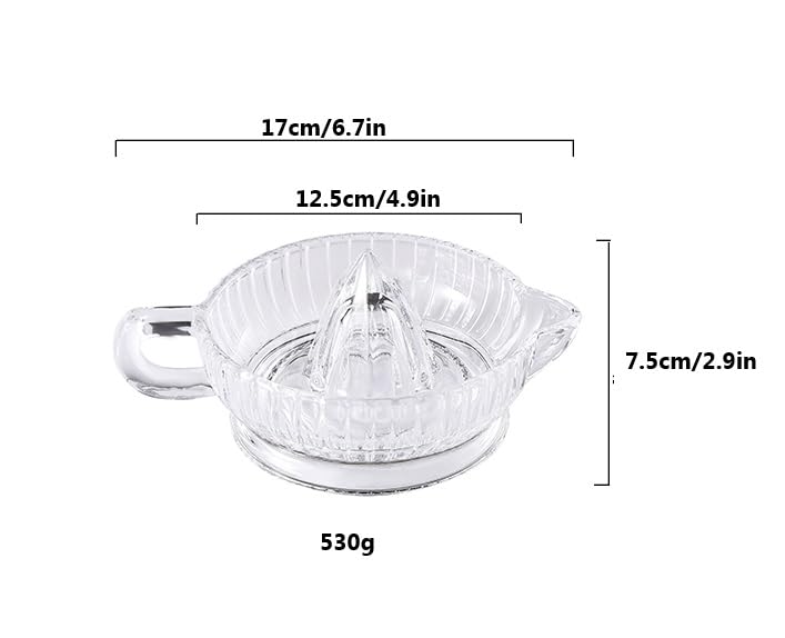 DCQRY Manual Lemon Citrus Juicer with Handle and Pour Spout Clear Glass Orange Juice Extractor for Lime Home Kitchen Bar Gadget
