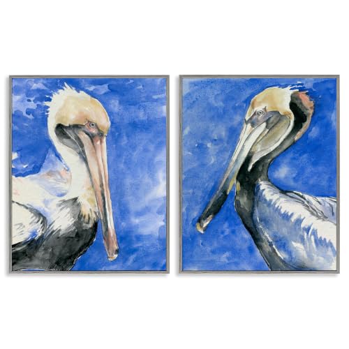 Nautical Pelican Portrait Nature, 11 x 14 Inch Framed Giclée Print Set