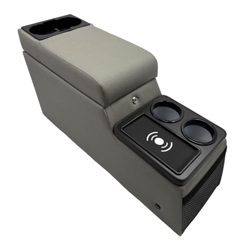 LOOYE Truck Center Console Truck Seat/Bench Organizer with Wireless Charging and Holder Cups for Jeep CJ5 1976-1983,Jeep CJ7 1976-1986,Jeep Wrangler(YJ) 1987-1995 (Gray)