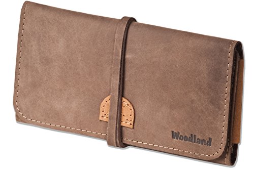 Preisvergleich Produktbild Woodland® Hochwertiges Lederetui für Tabakspfeifen und Zubehör aus weichem, naturbelassenem Büffelleder in Taupe / Dunkelbraun-Cognac Kombination