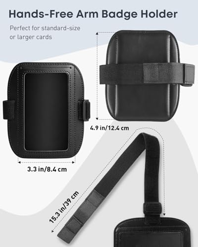 Uniclife 2 Pack Arm Badge Holder for Men, Leather ID Badge Holder, ID Holder, Armband Badge Holder with Adjustable Elastic Arm Band, Ski Pass Holder for Work, Gym, Running & Outdoor Sports
