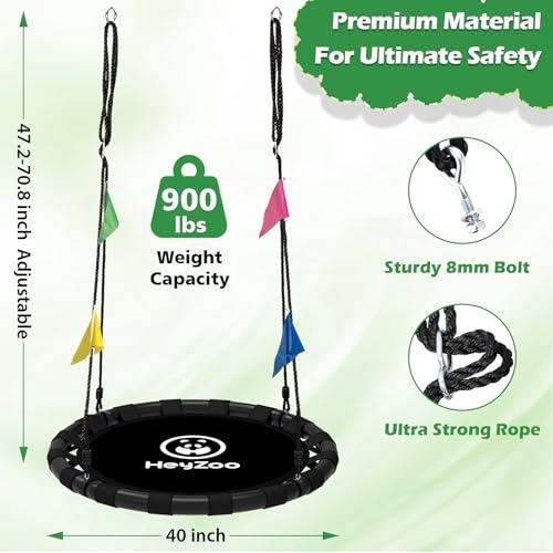 Image of HeyZoo Saucer Swing, 40 Inch Swing Sets for Backyard and Outdoor Playground, 900lbs Weight Capacity, with 360 Degree Swivel, Gifts for Kids, Black