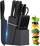 Kitchen Knife Set with Block - 15 Pieces Knife Sets with Built-in Sharpener, Dishwasher Safe, Stainless Steel Blades Kitchen Knives