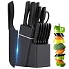 Kitchen Knife Set with Block - 15 Pieces Knife Sets with Built-in Sharpener, Dishwasher Safe, Stainless Steel Blades Kitchen Knives