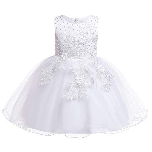 Robe de princesse avec perles fleurs fille blanche 3-4 ans