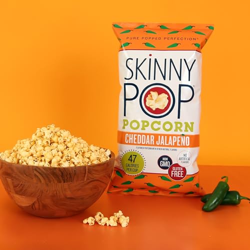 Image of SkinnyPop Cheddar Jalapeno, 4.4oz Grocery Size Bags, Skinny Pop, Healthy Popcorn Snacks, Gluten Free (Pack of 2)