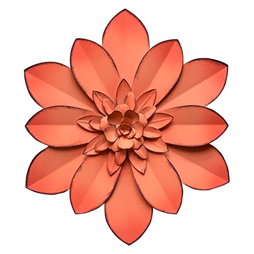 Picfarce Pink Metal Flower Wall Art Decor, 11&ldquo; Rustic Modern Floral Sculpture, Distressed Hanging Home Decoration Accent Artworks for Indoor Bedroom Living Room Office Outdoor Garden Patio