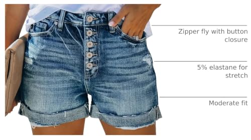 Image of onlypuff Womens Jean Short Cut Off Denim Shorts High Waist Ripped Distressed Stretchy