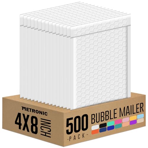 Image of Metronic Bubble Mailer 4X8 Inch White 500 Pack,Waterproof Padded Envelopes,Self-Seal Small Bubble Mailers Cushioning Bubble Envelopes for Shipping,Jewelry Makeup Supplies, Packaging Bulk