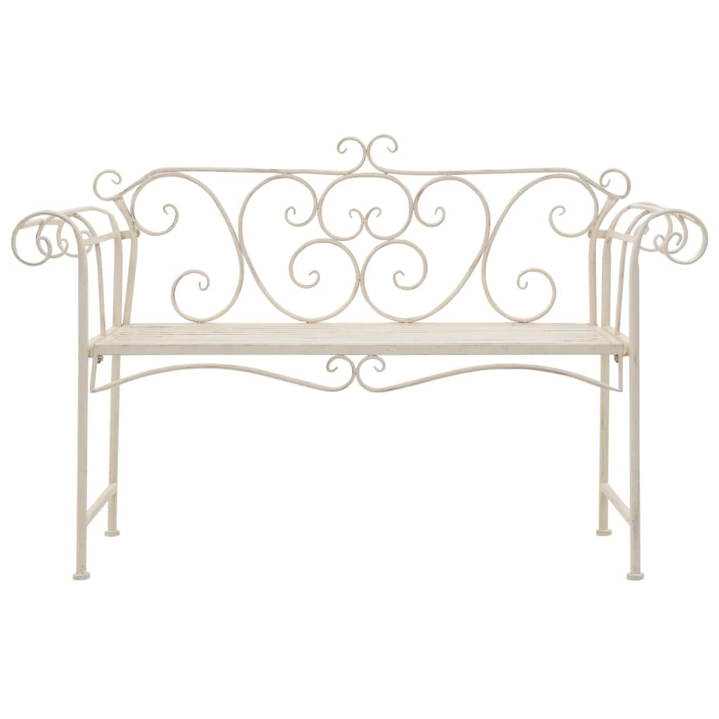 Gartenbank Metall 132 cm Antik Weiß Vintage Sitzbank mit Schnörkel-Verzierungen Nostalgie Parkbank wetterfest für Garten Terrasse und Balkon 2-Sitzer Metallbank weiß