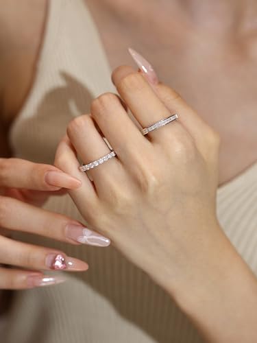 Moissanite Wedding Band Ring, 3mm Wdith Half Eternity Band Moissanite D Color VVS1 Simulated Diamond Rings 925 Sterling Silver Prong Setting, Anniversary and Bridal Gift for Women Wife, All Size3