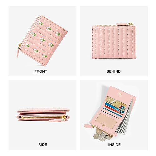 Mokoze Girls Wallet, Cute Wallet with Flower Pattern and ID Window Zipper Pocket Bifold Wallet for Travel, Shopping, Gift Giving and Daily Use (Black)4