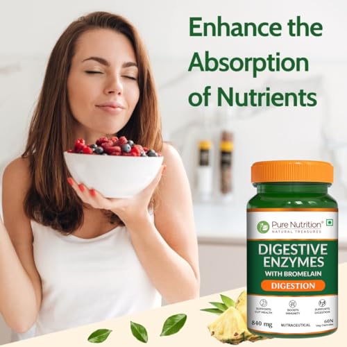 Image of Pure Nutrition Digestive Enzymes 840mg with Bromelain | Digestive Enzymes Supplements Supports Digestion, Immunity & Gut Health | Eases Gas & Bloating - 60 Veg Capsules